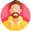 the avatar of a man with brown hair on a pink background